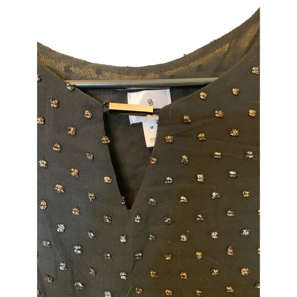 🍒 2/$20 🍒 Black Business Casual Women’s Blouse with Gold & Silver Dots sz M - Picture 3 of 10